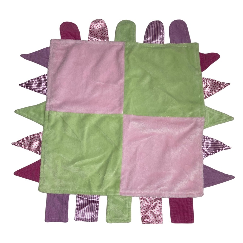 Carter's Patchwork Lovey Security Blanket Pink Green Satin Tabs C-1503